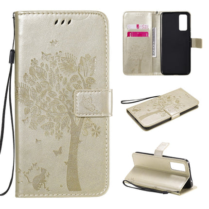 Tree & Cat Embossed Pattern Horizontal Flip Leather Case with Holder & Card Slots & Wallet & Lanyard, For Huawei Honor 30, For Huawei Honor Play4T Pro