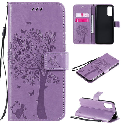Tree & Cat Embossed Pattern Horizontal Flip Leather Case with Holder & Card Slots & Wallet & Lanyard, For Huawei Honor 30, For Huawei Honor Play4T Pro