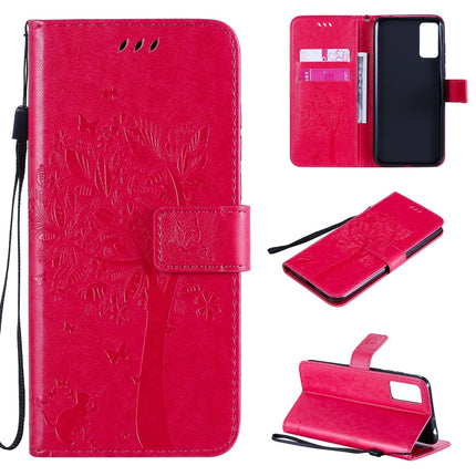 Tree & Cat Embossed Pattern Horizontal Flip Leather Case with Holder & Card Slots & Wallet & Lanyard, For Huawei Honor 30, For Huawei Honor Play4T Pro
