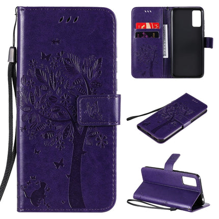 Tree & Cat Embossed Pattern Horizontal Flip Leather Case with Holder & Card Slots & Wallet & Lanyard, For Huawei Honor 30, For Huawei Honor Play4T Pro