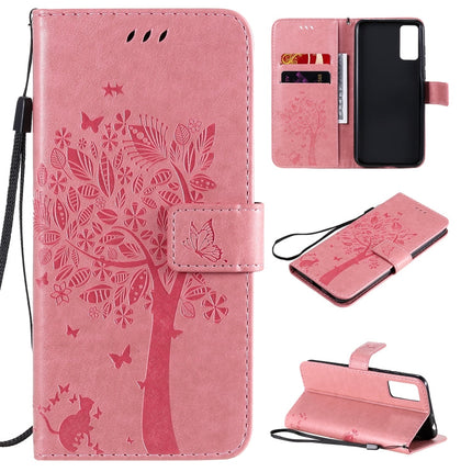 Tree & Cat Embossed Pattern Horizontal Flip Leather Case with Holder & Card Slots & Wallet & Lanyard, For Huawei Honor 30, For Huawei Honor Play4T Pro