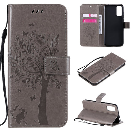 Tree & Cat Embossed Pattern Horizontal Flip Leather Case with Holder & Card Slots & Wallet & Lanyard, For Huawei Honor 30, For Huawei Honor Play4T Pro