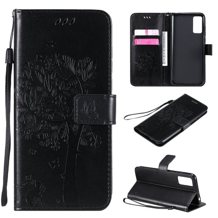 Tree & Cat Embossed Pattern Horizontal Flip Leather Case with Holder & Card Slots & Wallet & Lanyard, For Huawei Honor 30, For Huawei Honor Play4T Pro