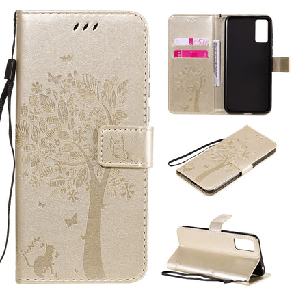 Tree & Cat Embossed Pattern Horizontal Flip Leather Case with Holder & Card Slots & Wallet & Lanyard, For Huawei Honor 30, For Huawei Honor Play4T Pro