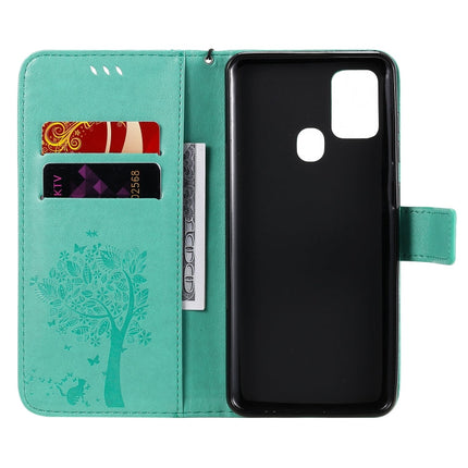 Tree & Cat Embossed Pattern Horizontal Flip Leather Case with Holder & Card Slots & Wallet & Lanyard, For Samsung Galaxy A21s, For Samsung Galaxy A31