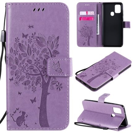 Tree & Cat Embossed Pattern Horizontal Flip Leather Case with Holder & Card Slots & Wallet & Lanyard, For Samsung Galaxy A21s, For Samsung Galaxy A31