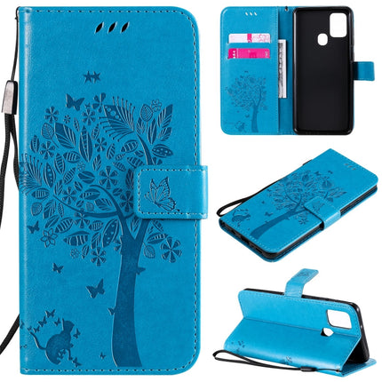 Tree & Cat Embossed Pattern Horizontal Flip Leather Case with Holder & Card Slots & Wallet & Lanyard, For Samsung Galaxy A21s, For Samsung Galaxy A31