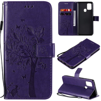 Tree & Cat Embossed Pattern Horizontal Flip Leather Case with Holder & Card Slots & Wallet & Lanyard, For Samsung Galaxy A21s, For Samsung Galaxy A31