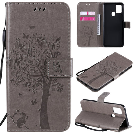 Tree & Cat Embossed Pattern Horizontal Flip Leather Case with Holder & Card Slots & Wallet & Lanyard, For Samsung Galaxy A21s, For Samsung Galaxy A31