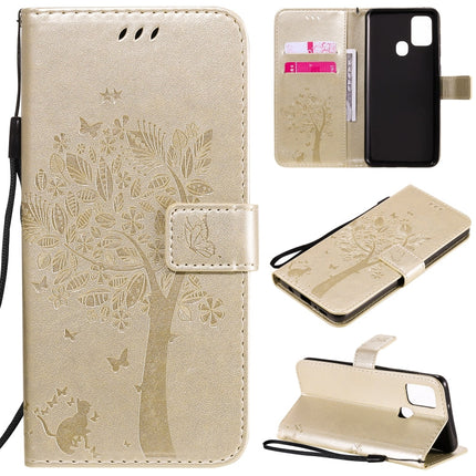 Tree & Cat Embossed Pattern Horizontal Flip Leather Case with Holder & Card Slots & Wallet & Lanyard, For Samsung Galaxy A21s, For Samsung Galaxy A31