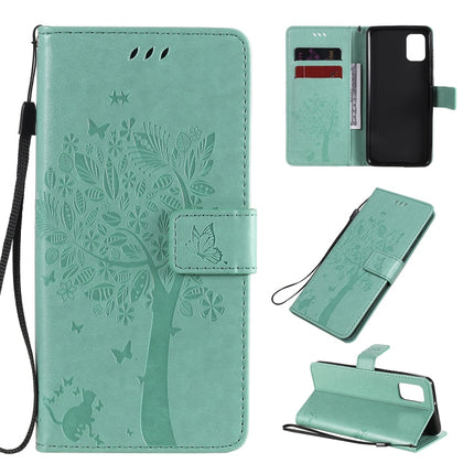 Tree & Cat Embossed Pattern Horizontal Flip Leather Case with Holder & Card Slots & Wallet & Lanyard, For Samsung Galaxy A21s, For Samsung Galaxy A31