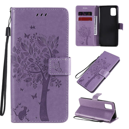 Tree & Cat Embossed Pattern Horizontal Flip Leather Case with Holder & Card Slots & Wallet & Lanyard, For Samsung Galaxy A21s, For Samsung Galaxy A31