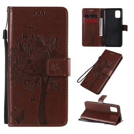 Tree & Cat Embossed Pattern Horizontal Flip Leather Case with Holder & Card Slots & Wallet & Lanyard, For Samsung Galaxy A21s, For Samsung Galaxy A31