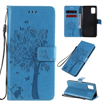 Tree & Cat Embossed Pattern Horizontal Flip Leather Case with Holder & Card Slots & Wallet & Lanyard, For Samsung Galaxy A21s, For Samsung Galaxy A31