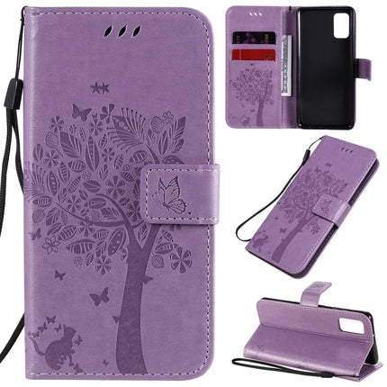Tree & Cat Embossed Pattern Horizontal Flip Leather Case with Holder & Card Slots & Wallet & Lanyard, For Samsung Galaxy A41, For Samsung Galaxy A51 5G