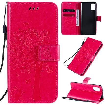 Tree & Cat Embossed Pattern Horizontal Flip Leather Case with Holder & Card Slots & Wallet & Lanyard, For Samsung Galaxy A41, For Samsung Galaxy A51 5G