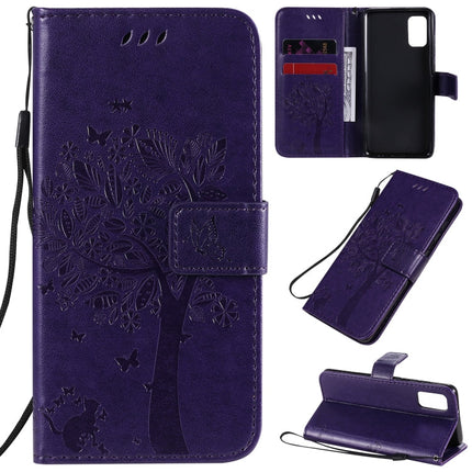 Tree & Cat Embossed Pattern Horizontal Flip Leather Case with Holder & Card Slots & Wallet & Lanyard, For Samsung Galaxy A41, For Samsung Galaxy A51 5G