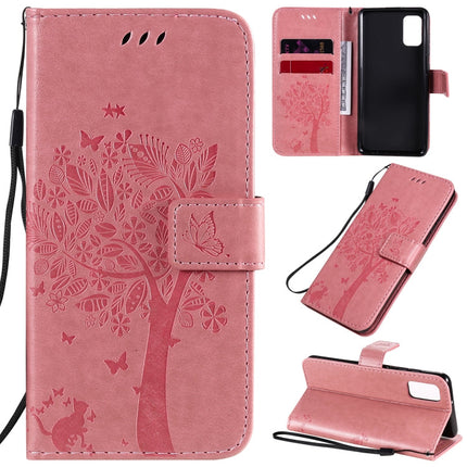 Tree & Cat Embossed Pattern Horizontal Flip Leather Case with Holder & Card Slots & Wallet & Lanyard, For Samsung Galaxy A41, For Samsung Galaxy A51 5G