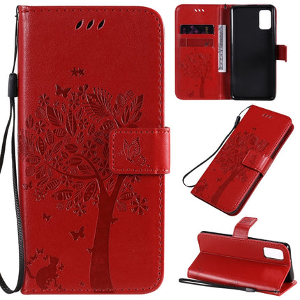 Tree & Cat Embossed Pattern Horizontal Flip Leather Case with Holder & Card Slots & Wallet & Lanyard, For Samsung Galaxy A41, For Samsung Galaxy A51 5G