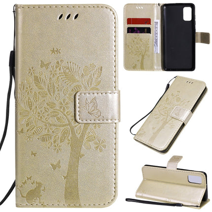 Tree & Cat Embossed Pattern Horizontal Flip Leather Case with Holder & Card Slots & Wallet & Lanyard, For Samsung Galaxy A41, For Samsung Galaxy A51 5G