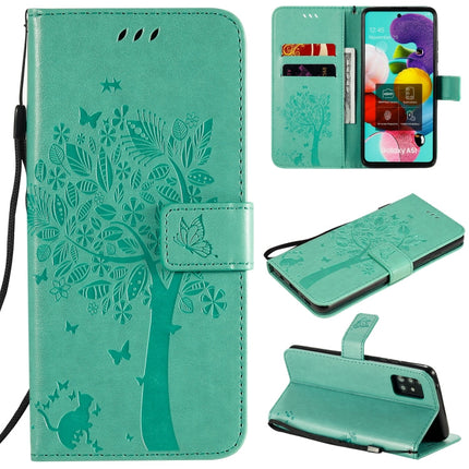 Tree & Cat Embossed Pattern Horizontal Flip Leather Case with Holder & Card Slots & Wallet & Lanyard, For Samsung Galaxy A41, For Samsung Galaxy A51 5G