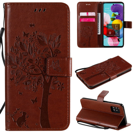 Tree & Cat Embossed Pattern Horizontal Flip Leather Case with Holder & Card Slots & Wallet & Lanyard, For Samsung Galaxy A41, For Samsung Galaxy A51 5G
