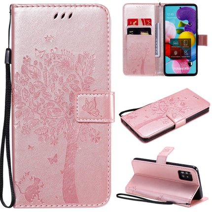 Tree & Cat Embossed Pattern Horizontal Flip Leather Case with Holder & Card Slots & Wallet & Lanyard, For Samsung Galaxy A41, For Samsung Galaxy A51 5G