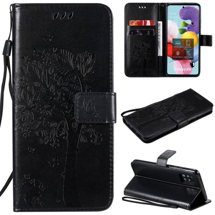 Tree & Cat Embossed Pattern Horizontal Flip Leather Case with Holder & Card Slots & Wallet & Lanyard, For Samsung Galaxy A41, For Samsung Galaxy A51 5G