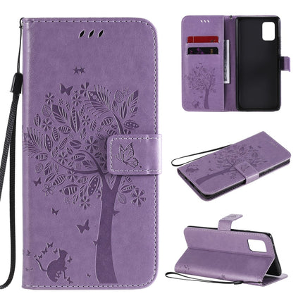 Tree & Cat Embossed Pattern Horizontal Flip Leather Case with Holder & Card Slots & Wallet & Lanyard, For Samsung Galaxy A71 5G, For Sony Xperia L4
