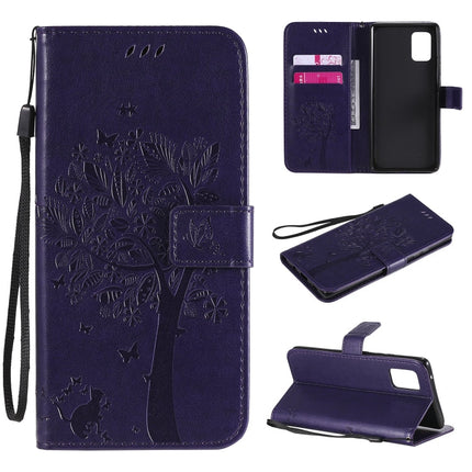 Tree & Cat Embossed Pattern Horizontal Flip Leather Case with Holder & Card Slots & Wallet & Lanyard, For Samsung Galaxy A71 5G, For Sony Xperia L4