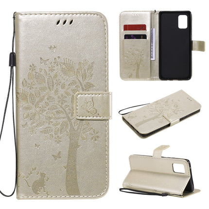 Tree & Cat Embossed Pattern Horizontal Flip Leather Case with Holder & Card Slots & Wallet & Lanyard, For Samsung Galaxy A71 5G, For Sony Xperia L4