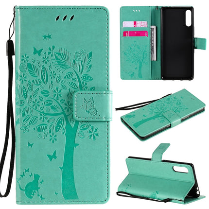 Tree & Cat Embossed Pattern Horizontal Flip Leather Case with Holder & Card Slots & Wallet & Lanyard, For Samsung Galaxy A71 5G, For Sony Xperia L4