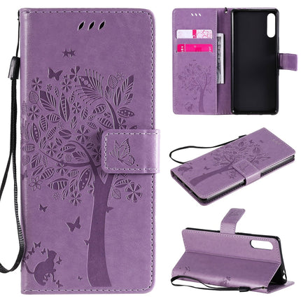 Tree & Cat Embossed Pattern Horizontal Flip Leather Case with Holder & Card Slots & Wallet & Lanyard, For Samsung Galaxy A71 5G, For Sony Xperia L4