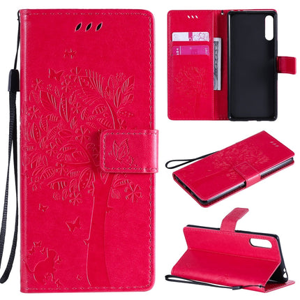 Tree & Cat Embossed Pattern Horizontal Flip Leather Case with Holder & Card Slots & Wallet & Lanyard, For Samsung Galaxy A71 5G, For Sony Xperia L4