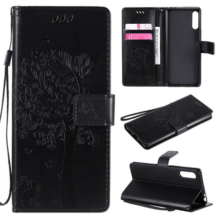 Tree & Cat Embossed Pattern Horizontal Flip Leather Case with Holder & Card Slots & Wallet & Lanyard, For Samsung Galaxy A71 5G, For Sony Xperia L4