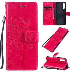 Tree & Cat Embossed Pattern Horizontal Flip Leather Case with Holder & Card Slots & Wallet & Lanyard, For Sony Xperia 10 II