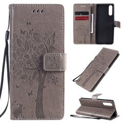 Tree & Cat Embossed Pattern Horizontal Flip Leather Case with Holder & Card Slots & Wallet & Lanyard, For Sony Xperia 10 II
