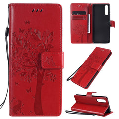 Tree & Cat Embossed Pattern Horizontal Flip Leather Case with Holder & Card Slots & Wallet & Lanyard, For Sony Xperia 10 II