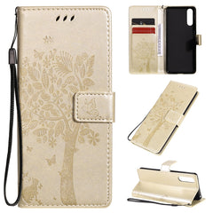 Tree & Cat Embossed Pattern Horizontal Flip Leather Case with Holder & Card Slots & Wallet & Lanyard, For Sony Xperia 10 II