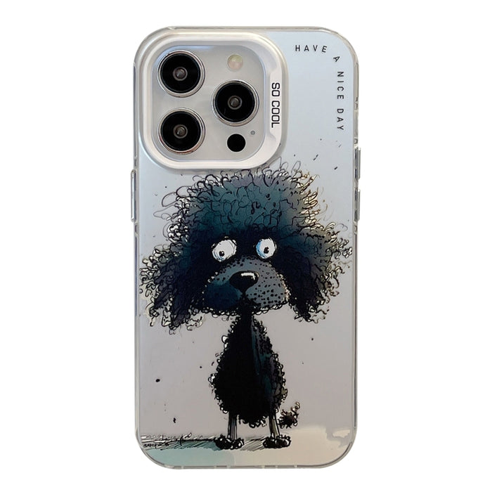 For iPhone 14 Pro Max Animal Pattern Oil Painting Series PC  TPU Phone Case(Black Dog)