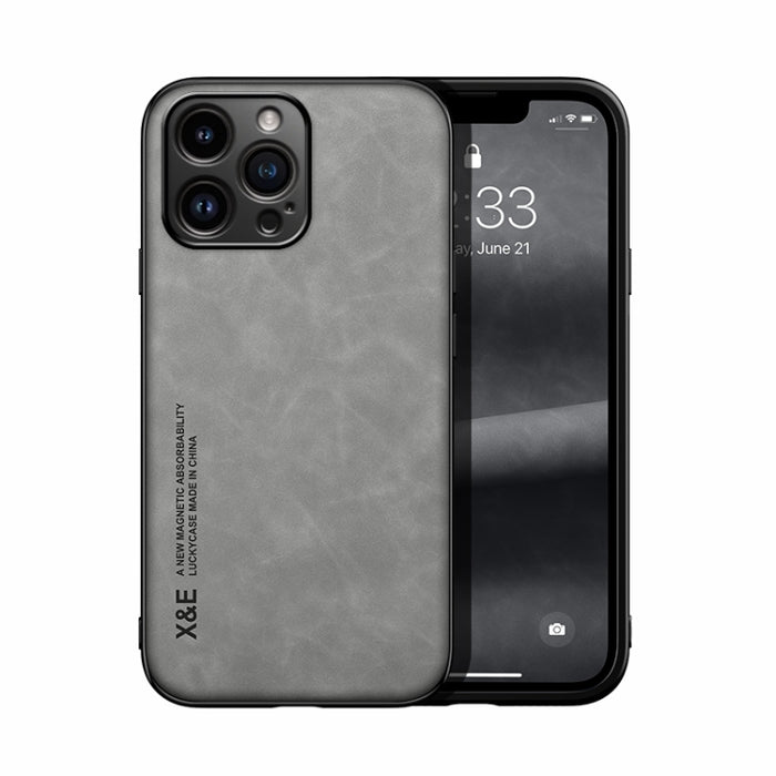 For iPhone 15 Pro Max Skin Feel Magnetic Leather Back Phone Case(Light Grey)