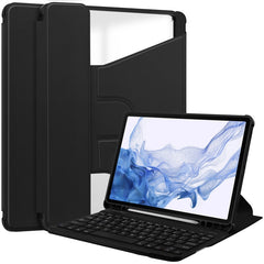 360 Rotation Transparent Smart Leather Case with Keyboard, For Samsung Galaxy Tab S9 FE / S10 FE, For Samsung Galaxy Tab S9 FE+ / S10+, For Samsung Galaxy Tab A9+, For Samsung Galaxy Tab S9
