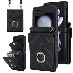 V-shaped RFID Card Slot Phone Case with Ring Holder, For Samsung Galaxy Z Flip7 5G, For Samsung Galaxy Z Flip6 / Flip7 FE, For Samsung Galaxy Z Flip5