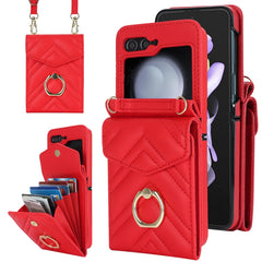 V-shaped RFID Card Slot Phone Case with Ring Holder, For Samsung Galaxy Z Flip7 5G, For Samsung Galaxy Z Flip6 / Flip7 FE, For Samsung Galaxy Z Flip5