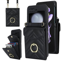 V-shaped RFID Card Slot Phone Case with Ring Holder, For Samsung Galaxy Z Flip7 5G, For Samsung Galaxy Z Flip6 / Flip7 FE, For Samsung Galaxy Z Flip5
