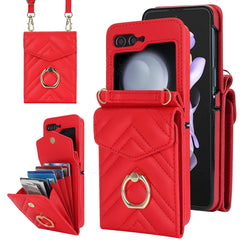 V-shaped RFID Card Slot Phone Case with Ring Holder, For Samsung Galaxy Z Flip7 5G, For Samsung Galaxy Z Flip6 / Flip7 FE, For Samsung Galaxy Z Flip5