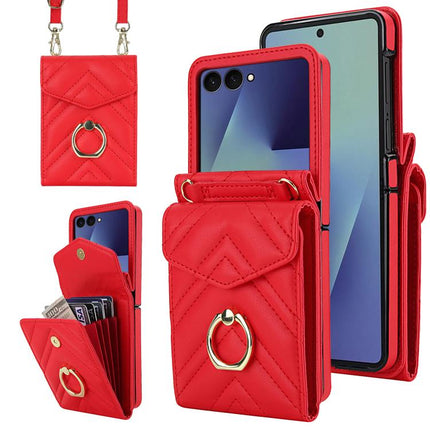 V-shaped RFID Card Slot Phone Case with Ring Holder, For Samsung Galaxy Z Flip7 5G, For Samsung Galaxy Z Flip6 / Flip7 FE, For Samsung Galaxy Z Flip5