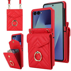 V-shaped RFID Card Slot Phone Case with Ring Holder, For Samsung Galaxy Z Flip7 5G, For Samsung Galaxy Z Flip6 / Flip7 FE, For Samsung Galaxy Z Flip5
