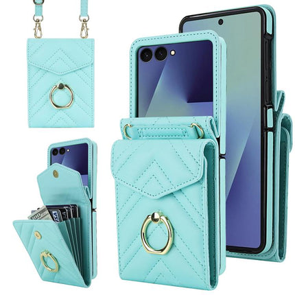 V-shaped RFID Card Slot Phone Case with Ring Holder, For Samsung Galaxy Z Flip7 5G, For Samsung Galaxy Z Flip6 / Flip7 FE, For Samsung Galaxy Z Flip5