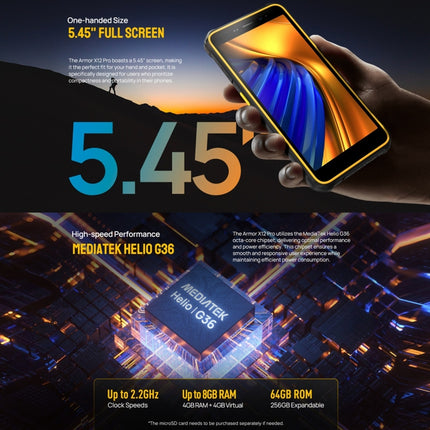 Ulefone Armor X12 Pro, IP68/IP69K Rugged Phone, 5.45 inch Android 15 MediaTek Helio G36 Octa Core, Network: 4G, NFC, 4GB+64GB